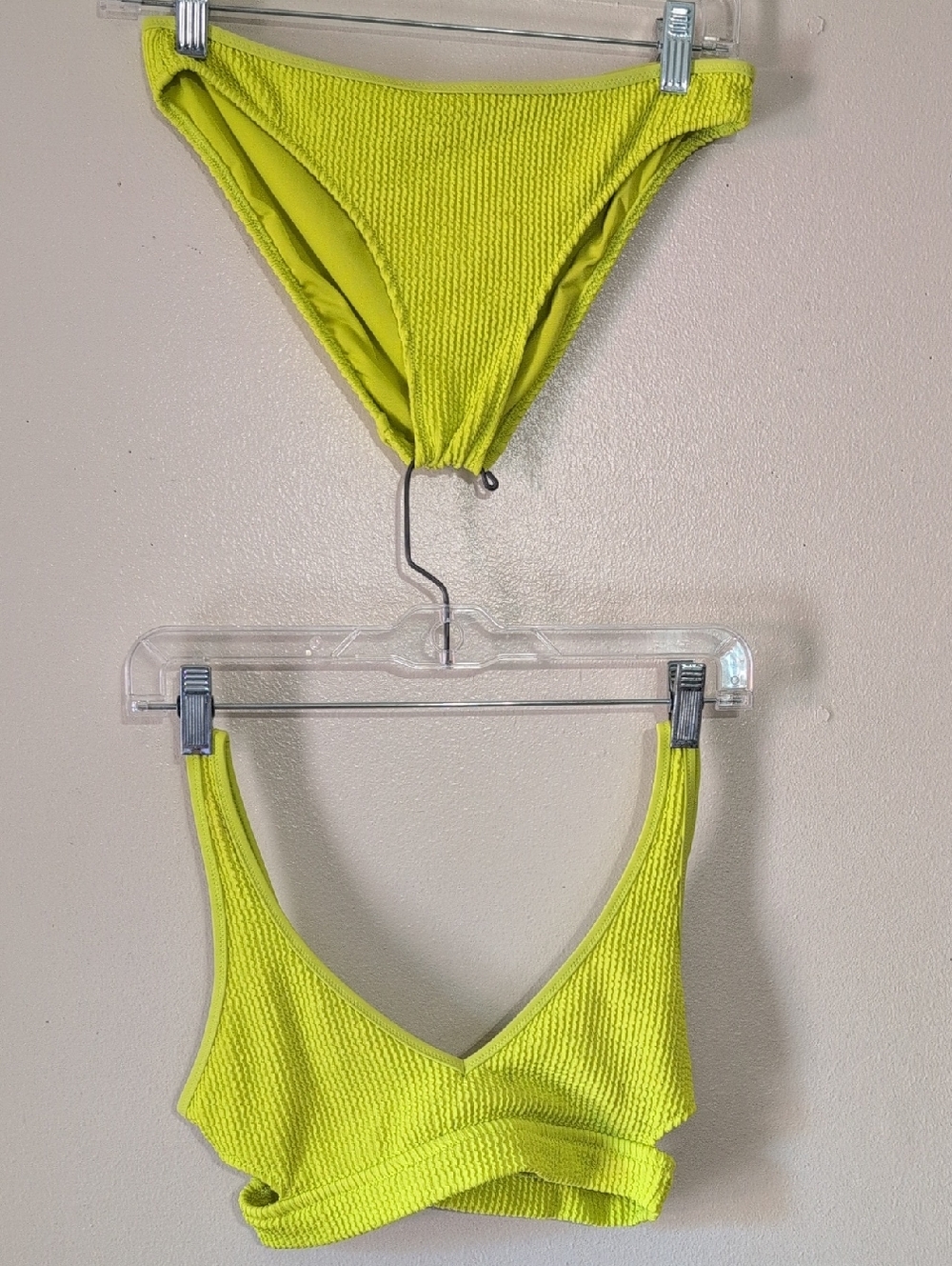 Aerie Neon Yellow Textured Ribbed Bikini Set Swimwear  Size SP